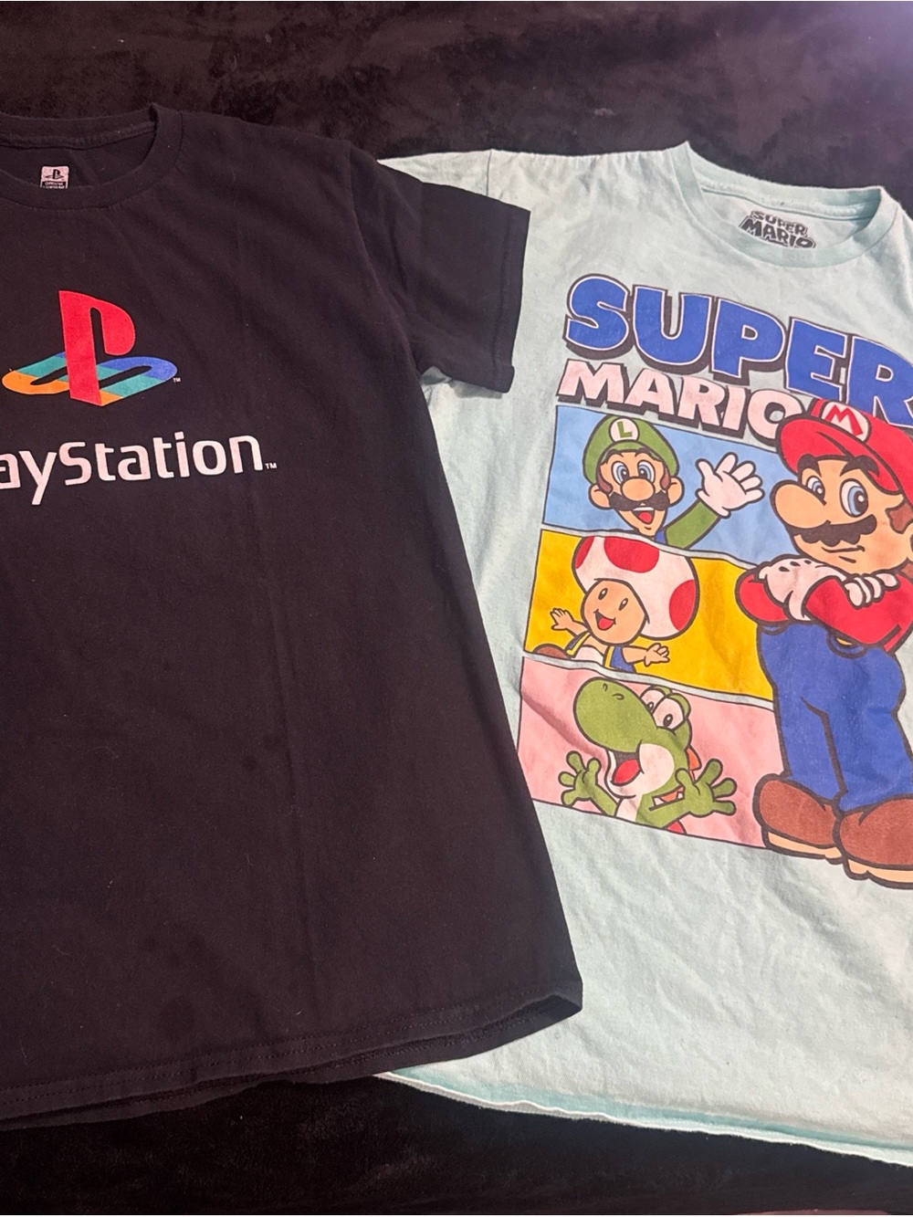 Sony PlayStation Black T-Shirt with Super Mario Multicolor Logo Bundle